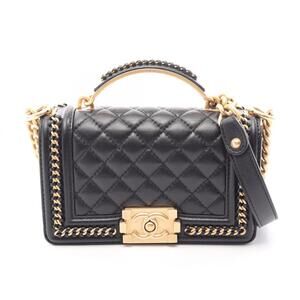 Chanel Boy Top Handle Flap 2-Way Shoulder Bag/Handbag Leather Women's Black